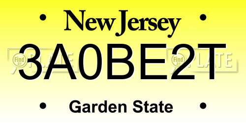 3A0BE2T New Jersey License Plate