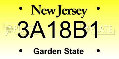 3A18B1 New Jersey License Plate