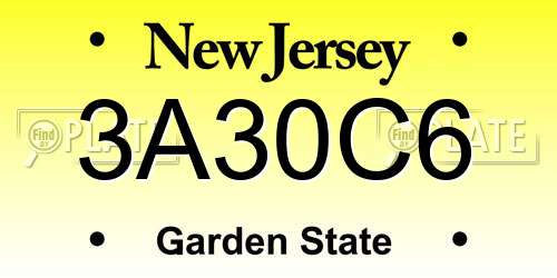 3A30C6 New Jersey License Plate