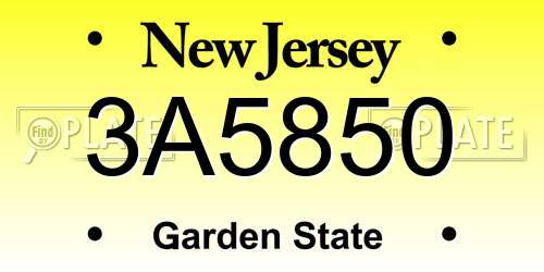 3A5850 New Jersey License Plate