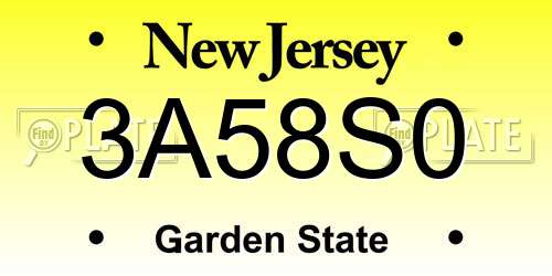 3A58S0 New Jersey License Plate