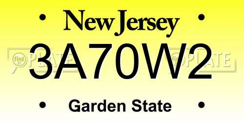 3A70W2 New Jersey License Plate