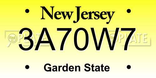 3A70W7 New Jersey License Plate