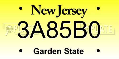 3A85B0 New Jersey License Plate