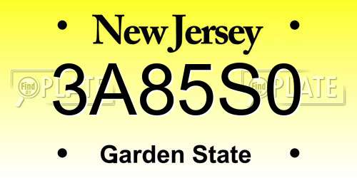 3A85S0 New Jersey License Plate