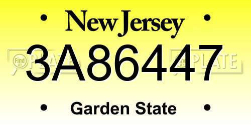 3A86447 New Jersey License Plate