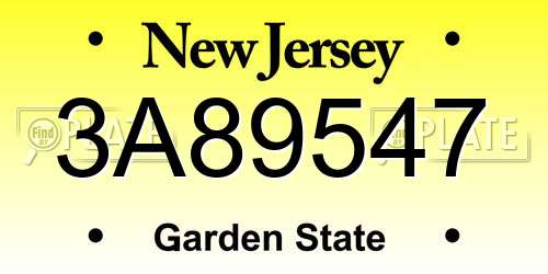 3A89547 New Jersey License Plate