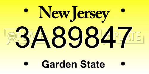 3A89847 New Jersey License Plate