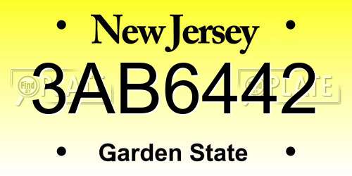 3AB6442 New Jersey License Plate
