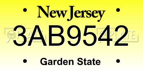 3AB9542 New Jersey License Plate