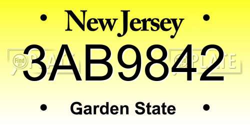 3AB9842 New Jersey License Plate