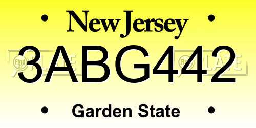 3ABG442 New Jersey License Plate