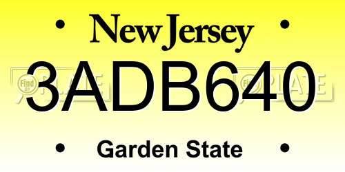 3ADB640 New Jersey License Plate