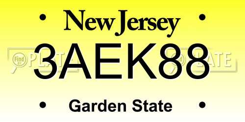 3AEK88 New Jersey License Plate