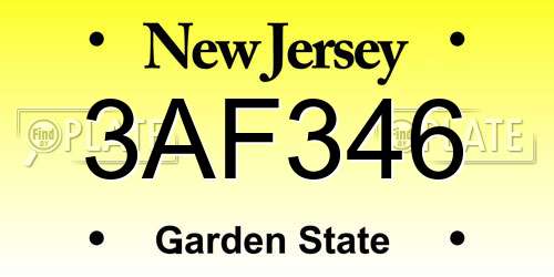 3AF346 New Jersey License Plate