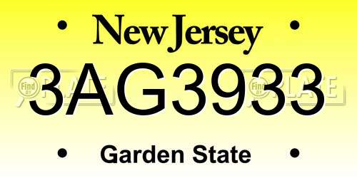 3AG3933 New Jersey License Plate