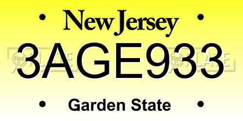 3AGE933 New Jersey License Plate