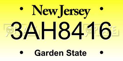 3AH8416 New Jersey License Plate