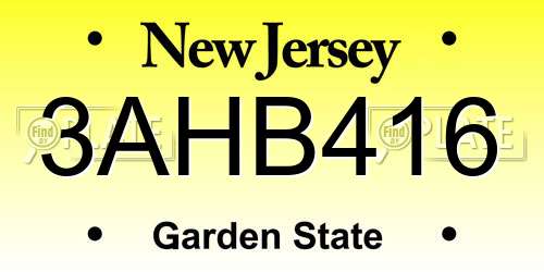 3AHB416 New Jersey License Plate