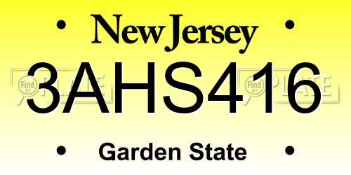 3AHS416 New Jersey License Plate