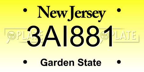 3AI881 New Jersey License Plate