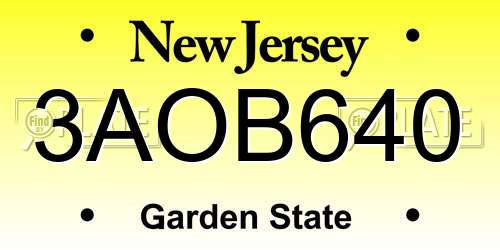 3AOB640 New Jersey License Plate