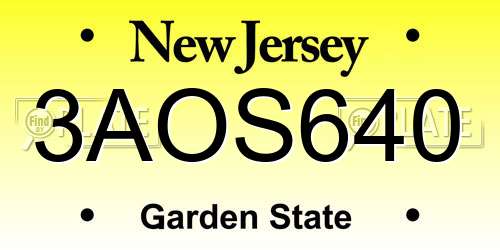 3AOS640 New Jersey License Plate