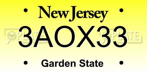 3AOX33 New Jersey License Plate