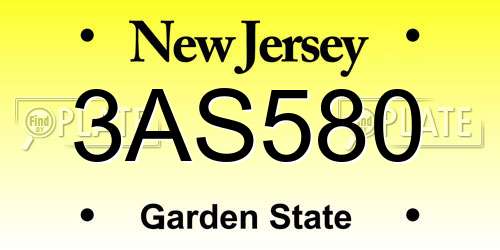 3AS580 New Jersey License Plate