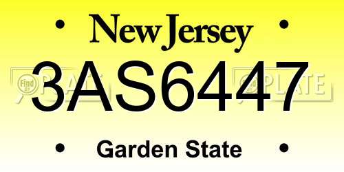 3AS6447 New Jersey License Plate