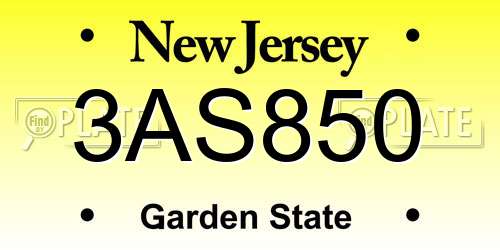 3AS850 New Jersey License Plate