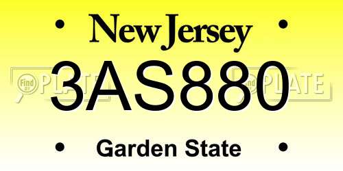 3AS880 New Jersey License Plate