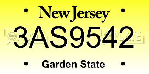 3AS9542 New Jersey License Plate