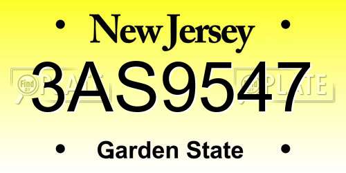 3AS9547 New Jersey License Plate