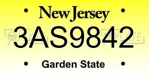 3AS9842 New Jersey License Plate