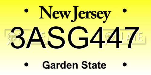 3ASG447 New Jersey License Plate