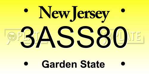 3ASS80 New Jersey License Plate