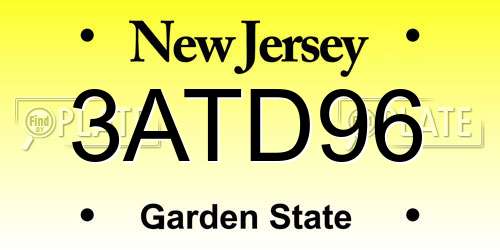 3ATD96 New Jersey License Plate