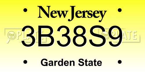 3B38S9 New Jersey License Plate