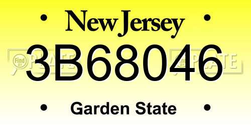 3B68046 New Jersey License Plate
