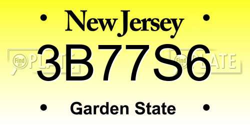 3B77S6 New Jersey License Plate