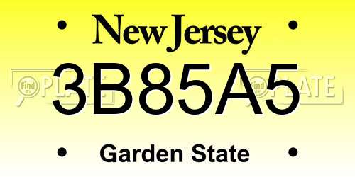 3B85A5 New Jersey License Plate