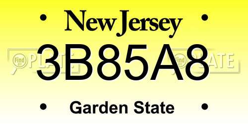 3B85A8 New Jersey License Plate