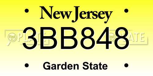 3BB848 New Jersey License Plate