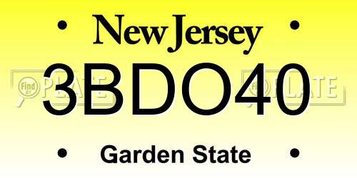 3BDO40 New Jersey License Plate