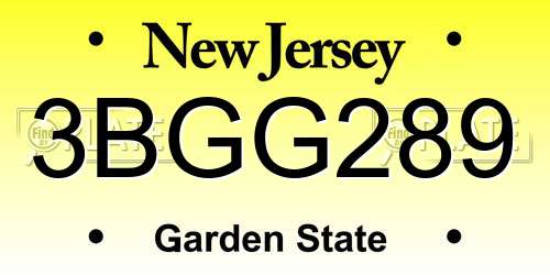 3BGG289 New Jersey License Plate
