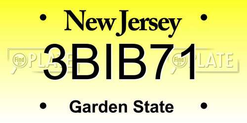 3BIB71 New Jersey License Plate