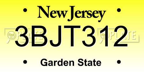 3BJT312 New Jersey License Plate