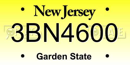 3BN4600 New Jersey License Plate