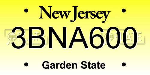3BNA600 New Jersey License Plate